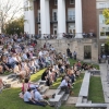 Parents and Family Weekend guests enjoy an a capella concert in Cohen Family Amphitheater